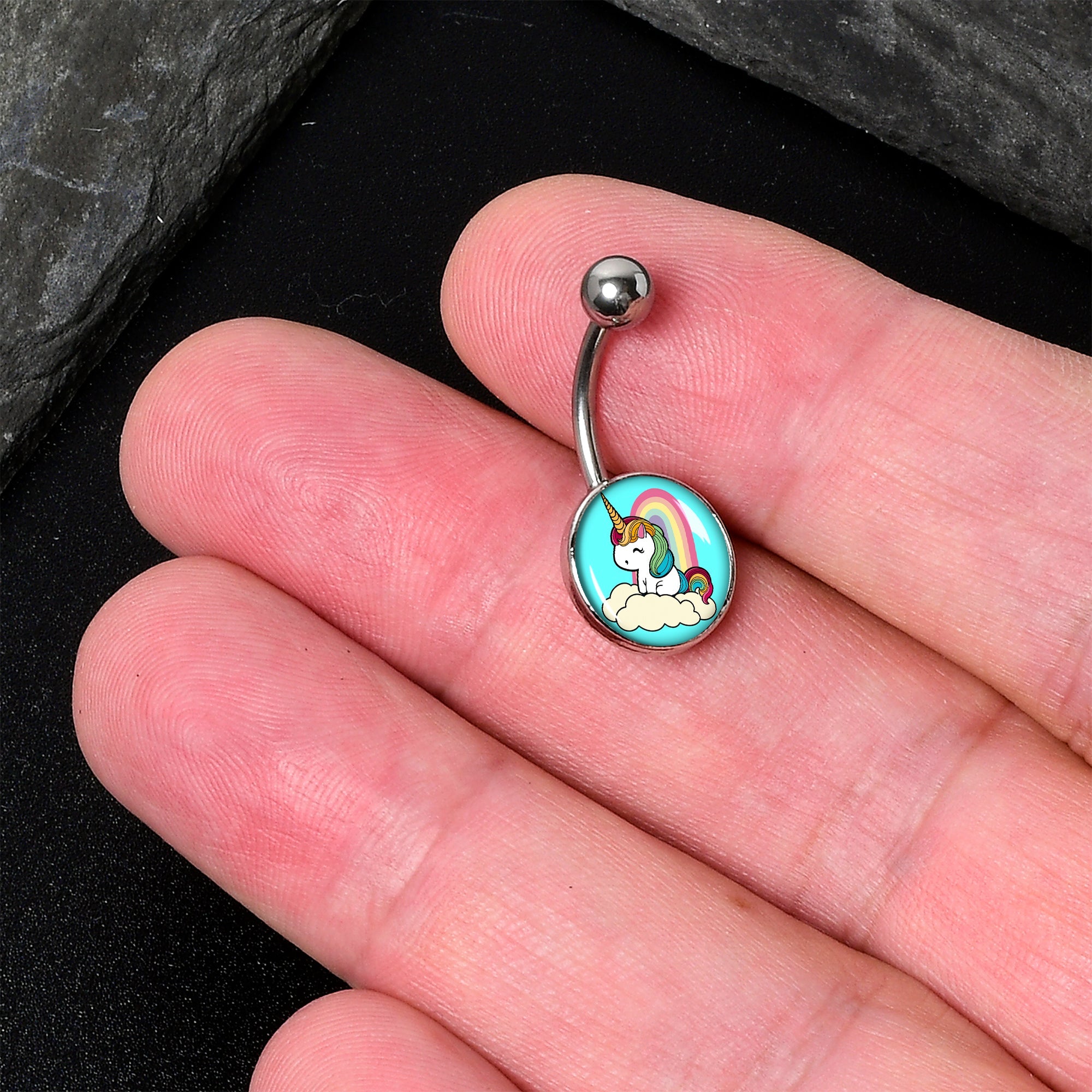 BodyCandy Rainbow Unicorn Belly Ring by Onyx O — detail close-up