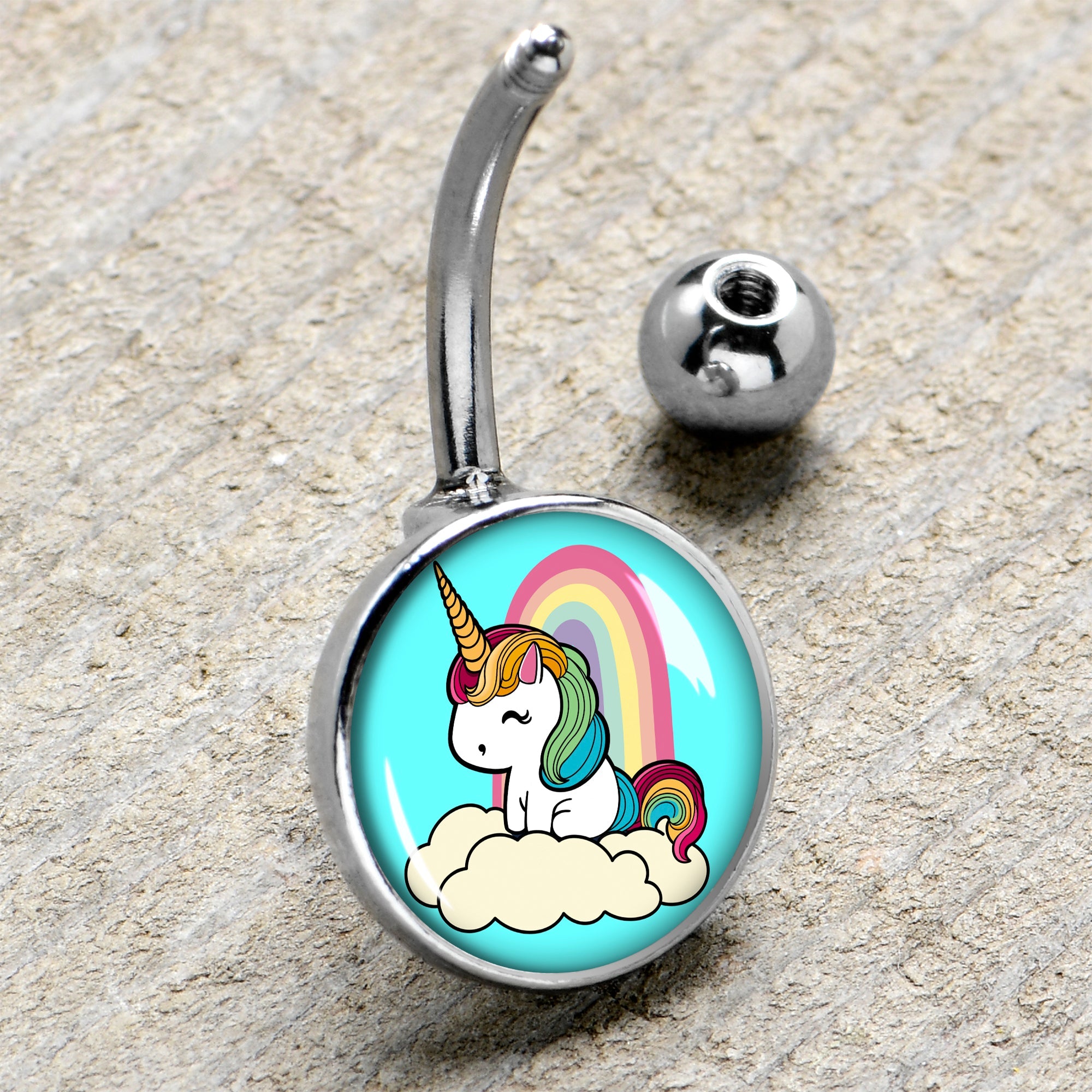 BodyCandy Rainbow Unicorn Belly Ring by Onyx O — side view