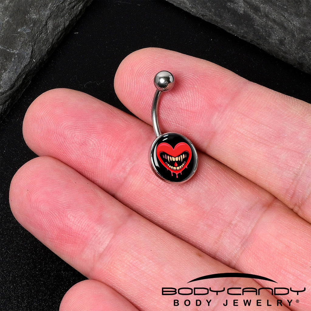 BodyCandy Valentine Heart Vampire Belly Ring — detail close-up
