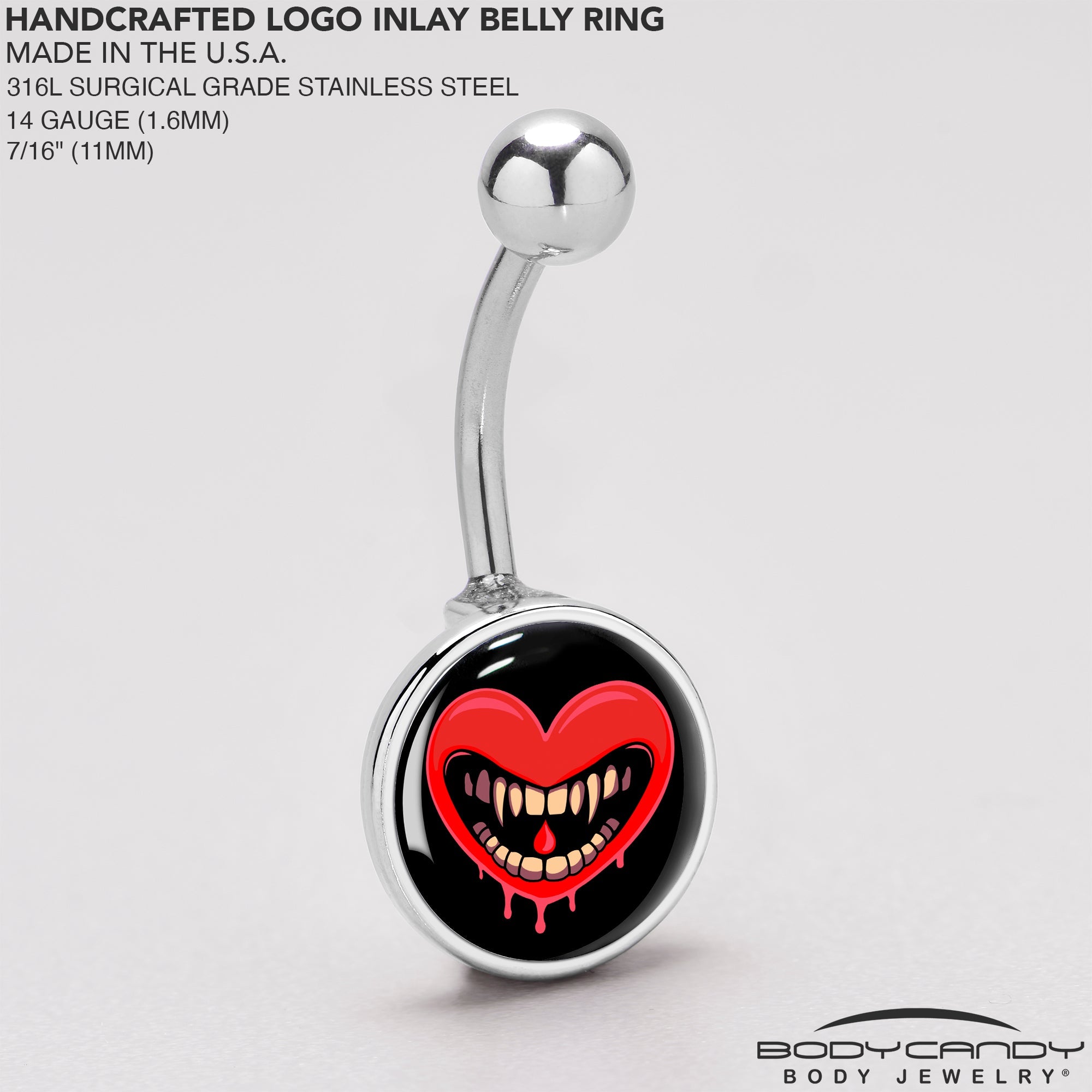 BodyCandy Valentine Heart Vampire Belly Ring — back view