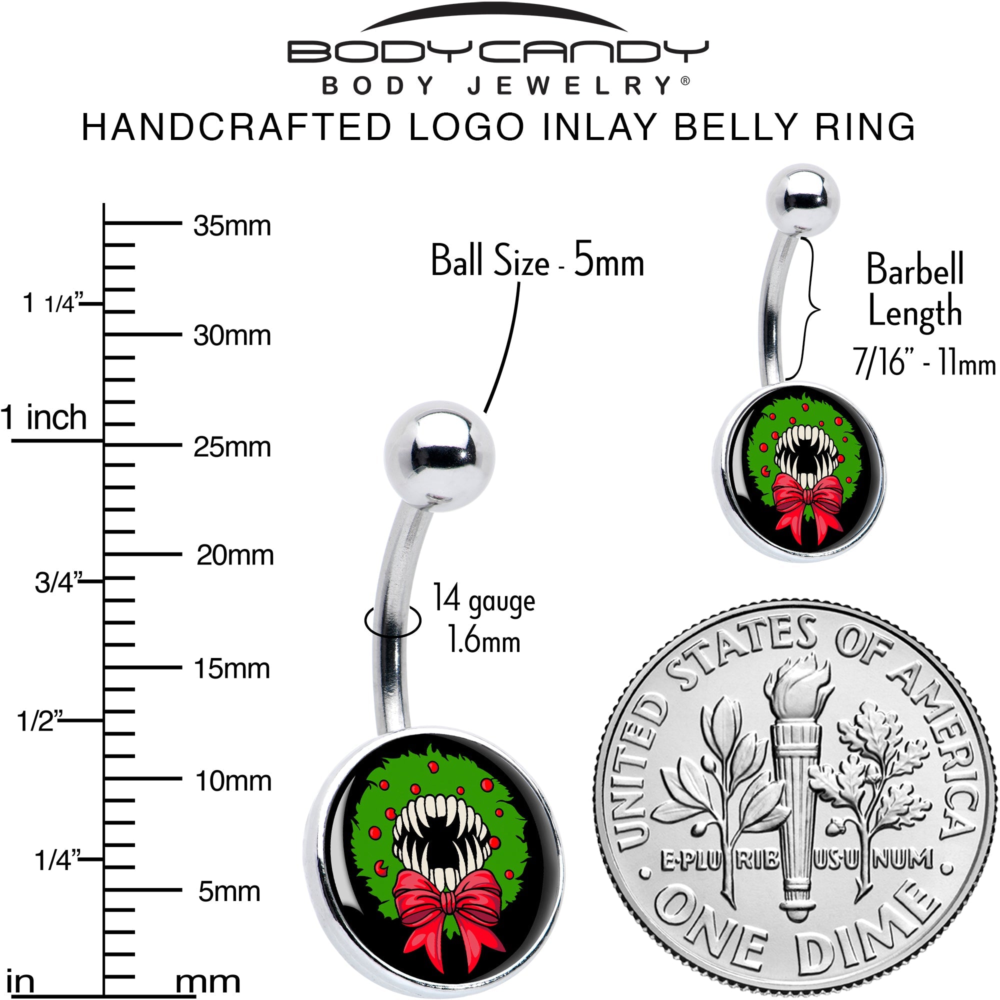 BodyCandy Holiday Vampire Wreath Belly Ring by Onyx O — back view