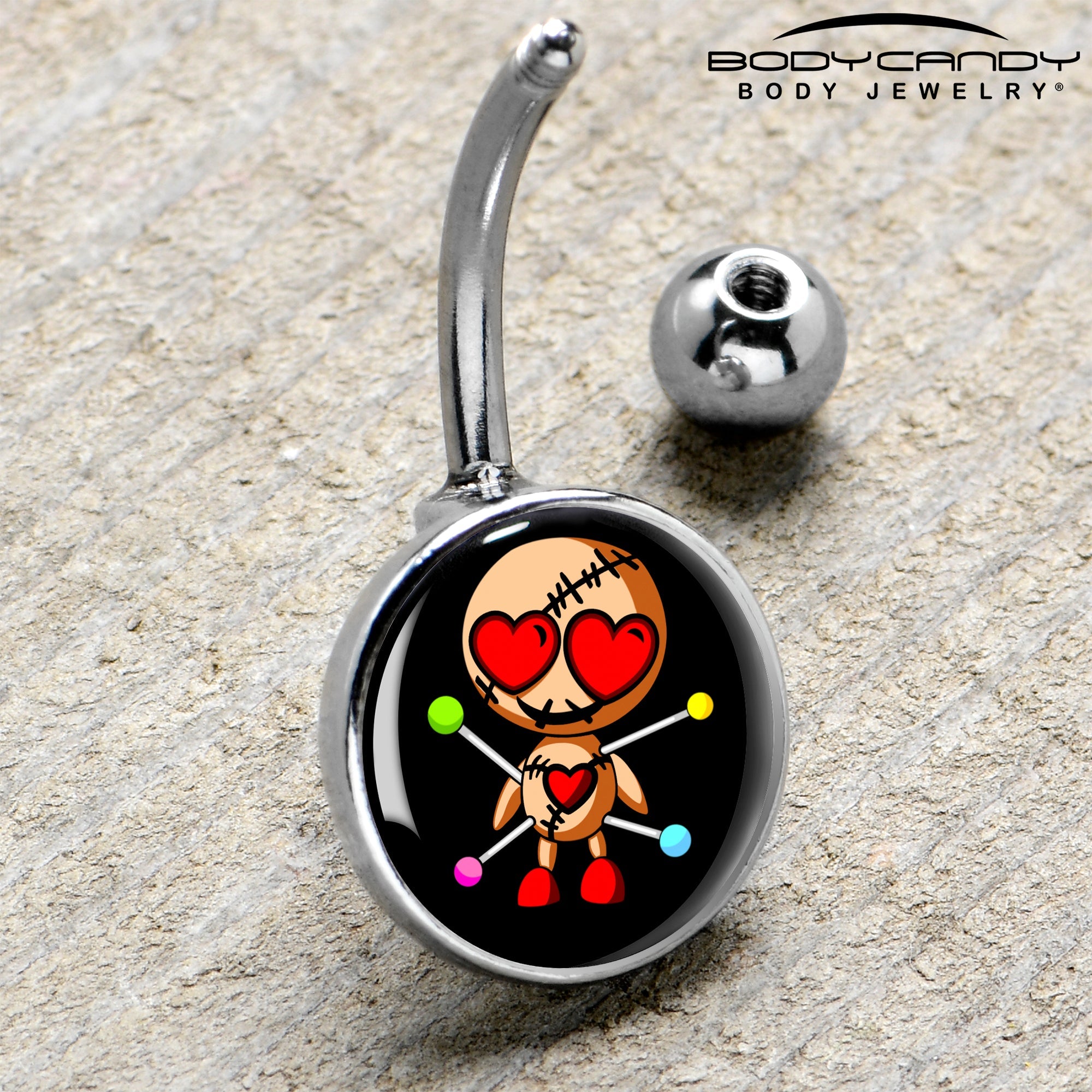 BodyCandy Valentine Heart Voodoo Doll Belly Ring — side view