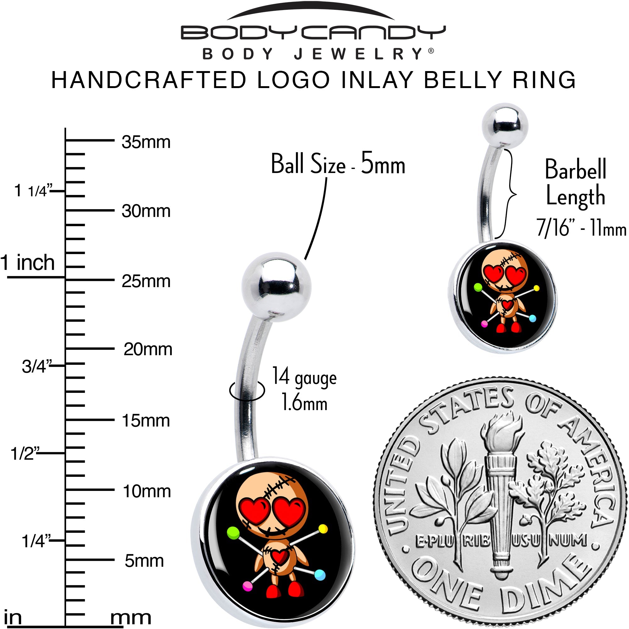 BodyCandy Valentine Heart Voodoo Doll Belly Ring — alternative angle