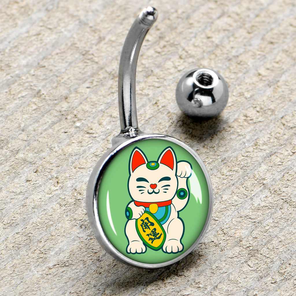 BodyCandy Waving Cat Belly Ring by Onyx O — side view