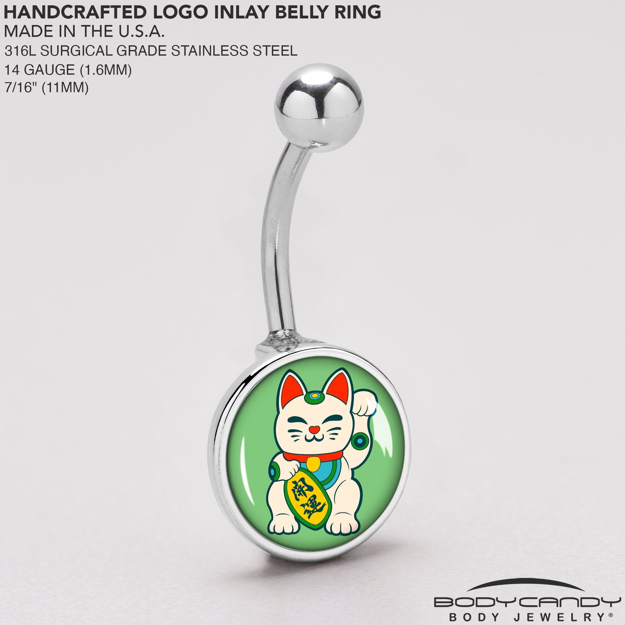 BodyCandy Waving Cat Belly Ring by Onyx O — back view