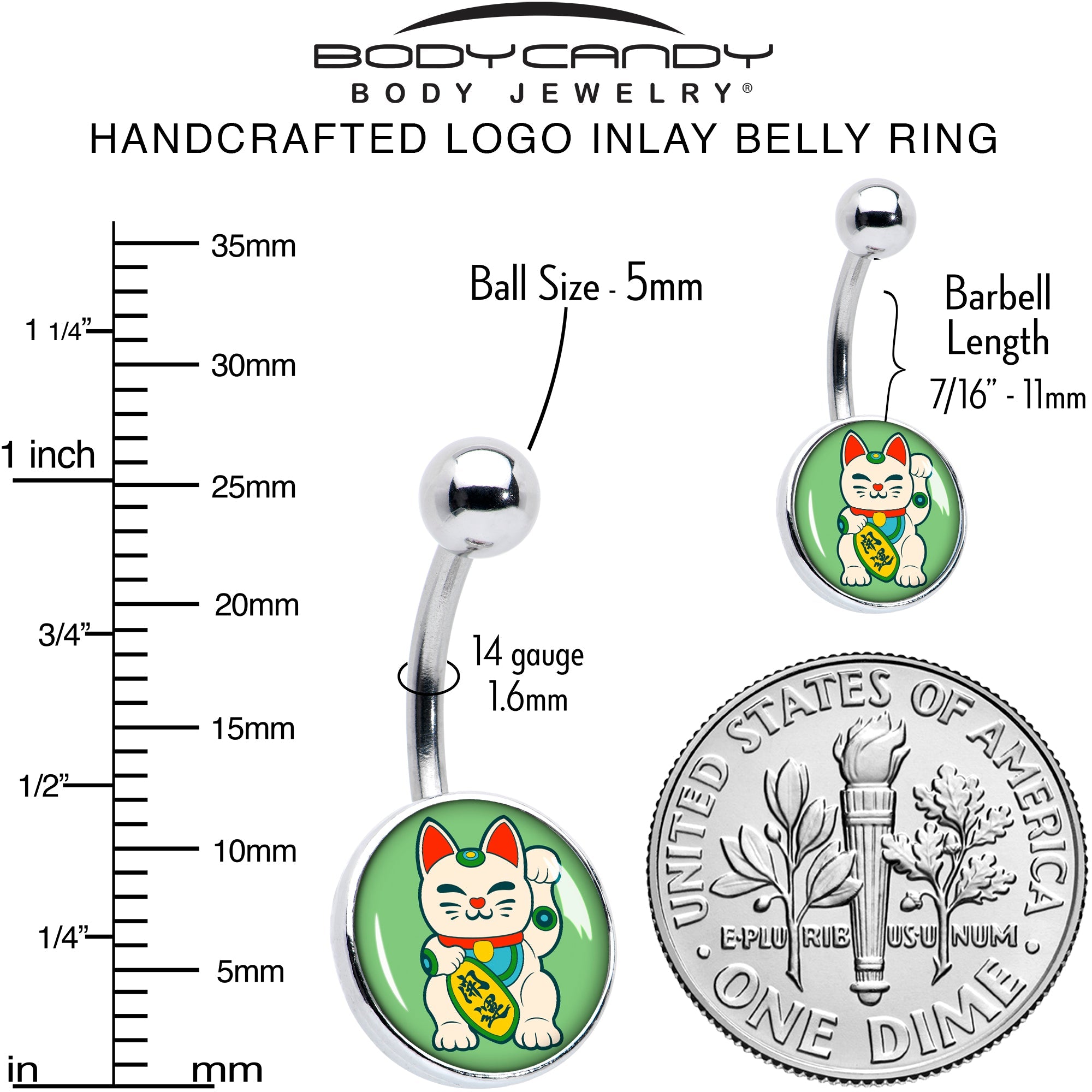 BodyCandy Waving Cat Belly Ring by Onyx O — alternative angle