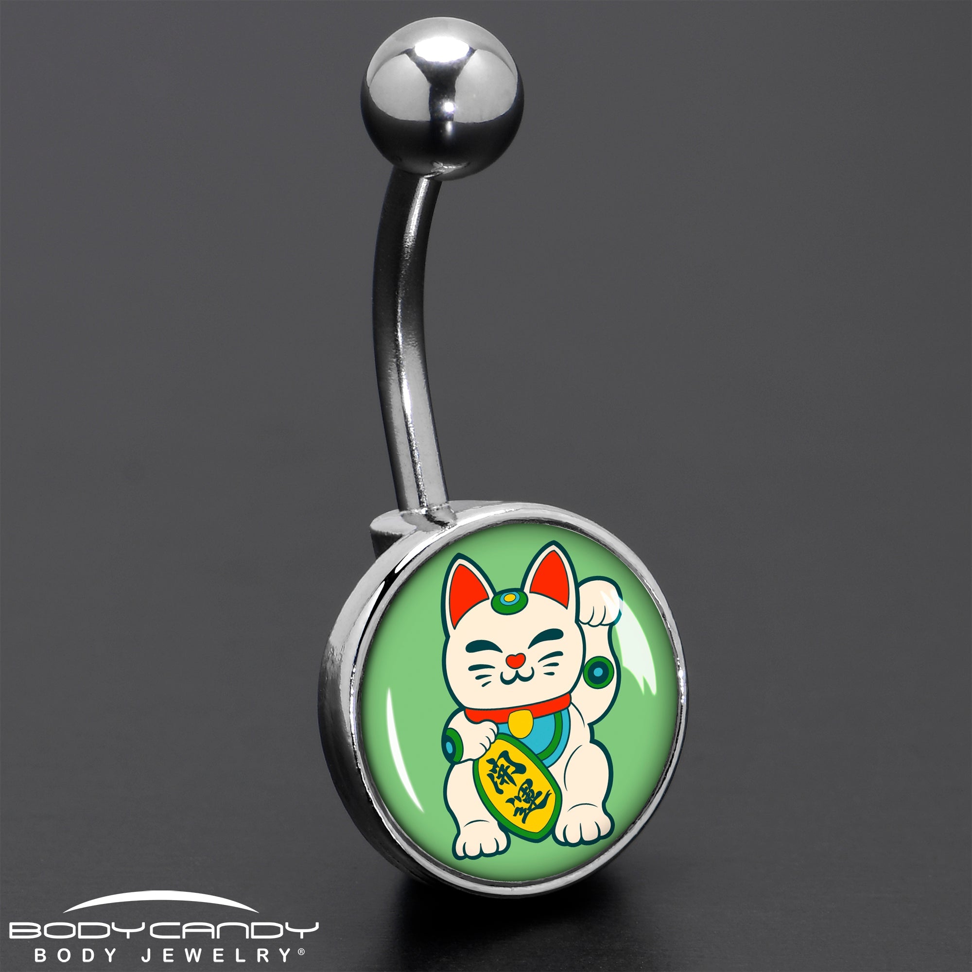 BodyCandy Waving Cat Belly Ring by Onyx O — size reference