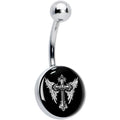 BodyCandy Black White Winged Cross Belly Ring by Onyx O — main product shot