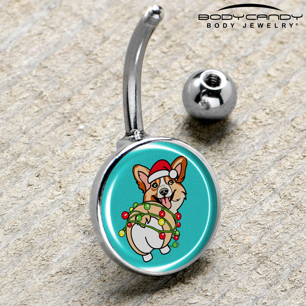 BodyCandy Christmas Holiday Lights Corgi Dog Belly Ring by Onyx O — side view
