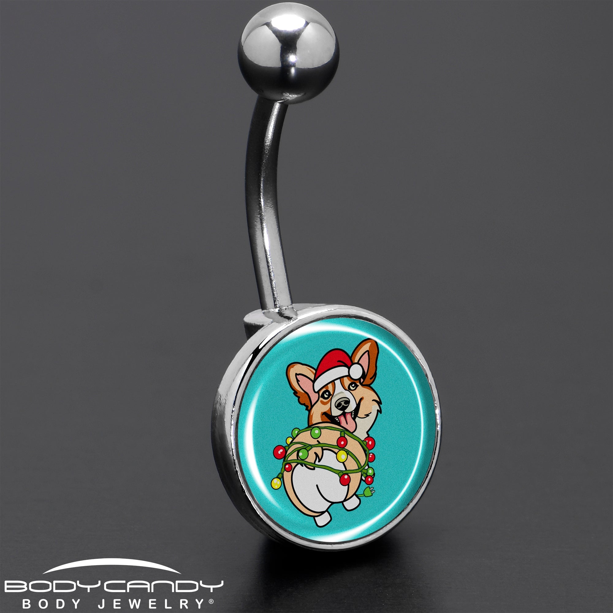 BodyCandy Christmas Holiday Lights Corgi Dog Belly Ring by Onyx O — size reference