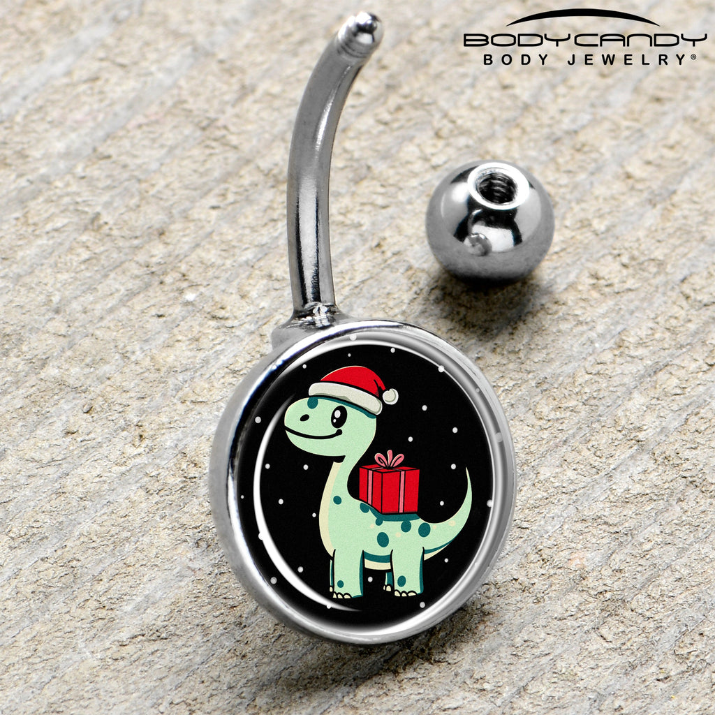 BodyCandy Christmas Holiday Dinosaur Belly Ring by Onyx O — side view