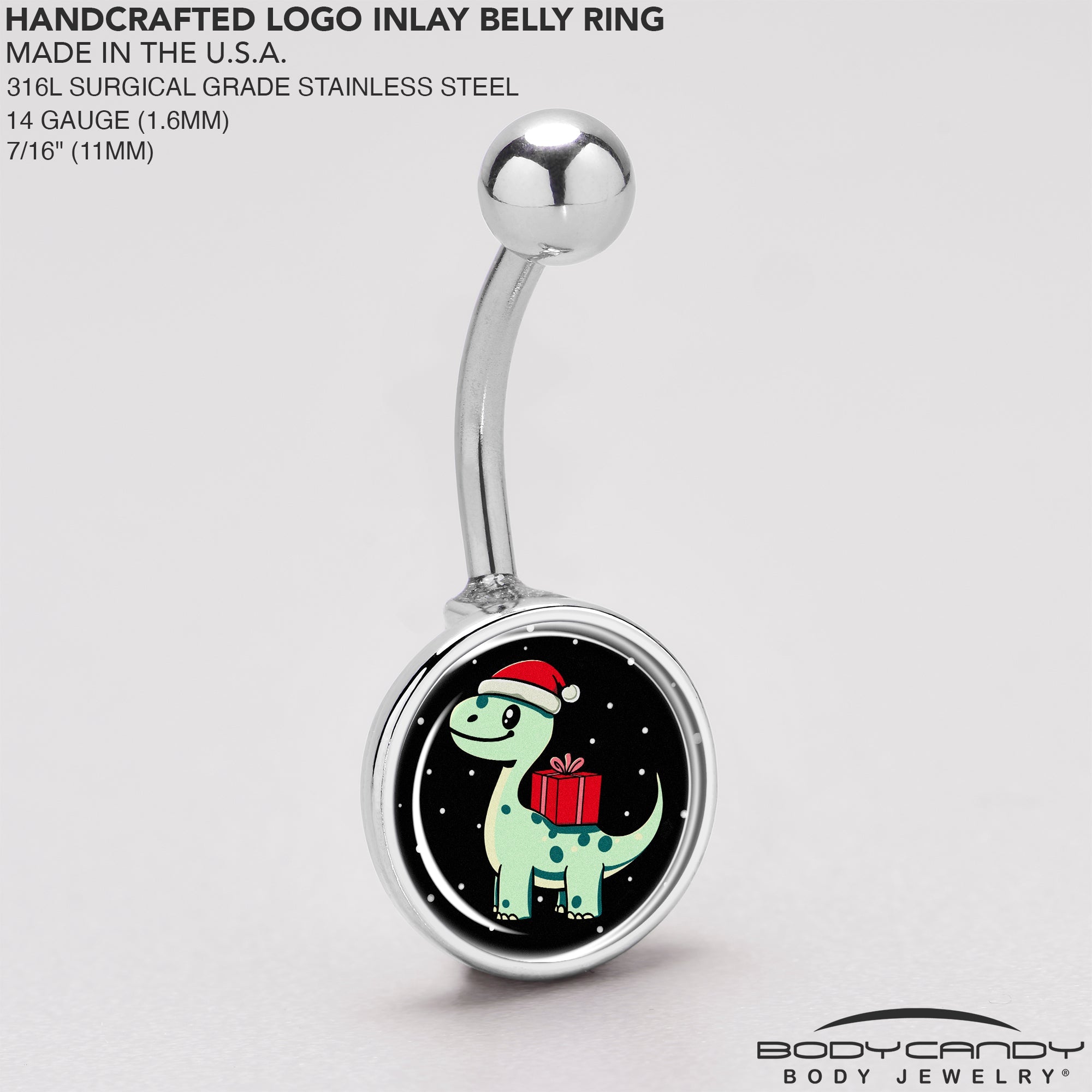 BodyCandy Christmas Holiday Dinosaur Belly Ring by Onyx O — back view