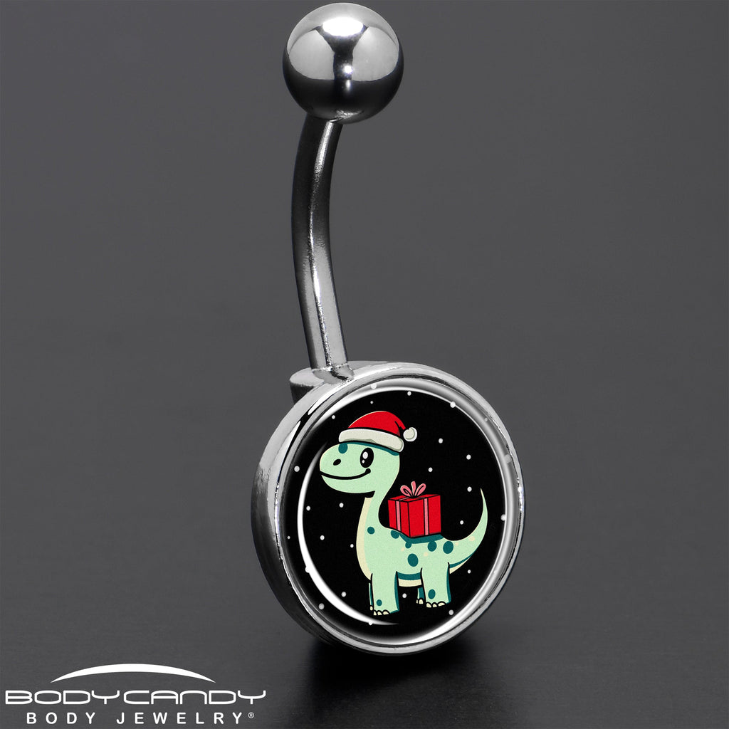 BodyCandy Christmas Holiday Dinosaur Belly Ring by Onyx O — size reference