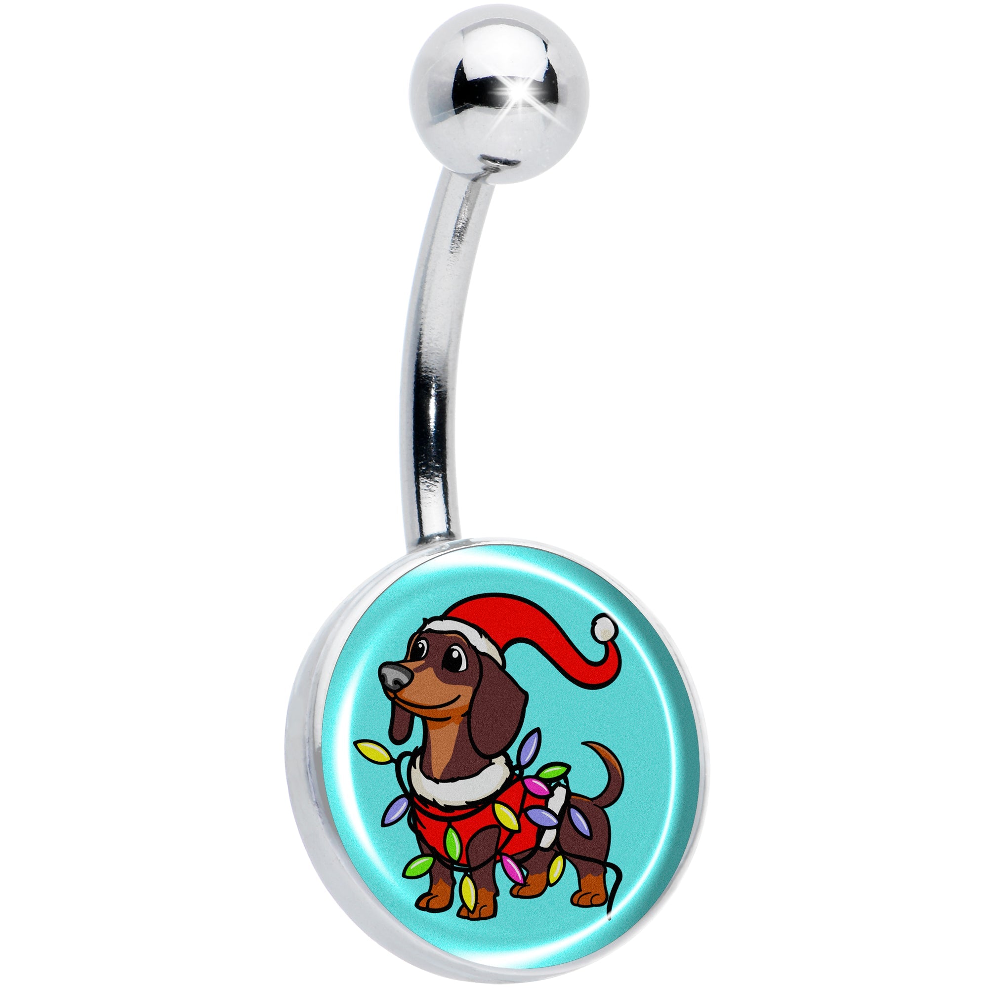 BodyCandy Christmas Holiday Weiner Dog Belly Ring by Onyx O — main product shot