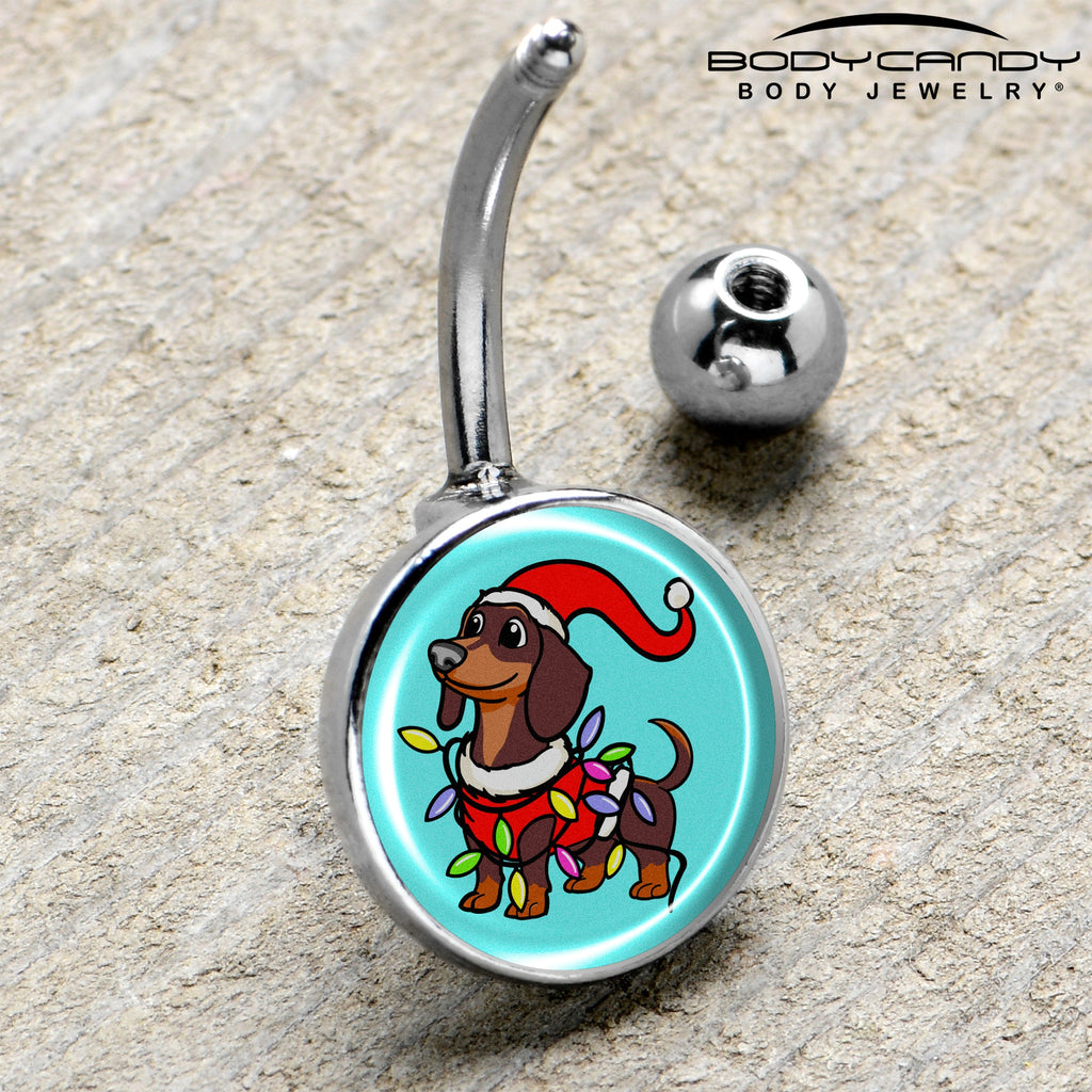BodyCandy Christmas Holiday Weiner Dog Belly Ring by Onyx O — side view