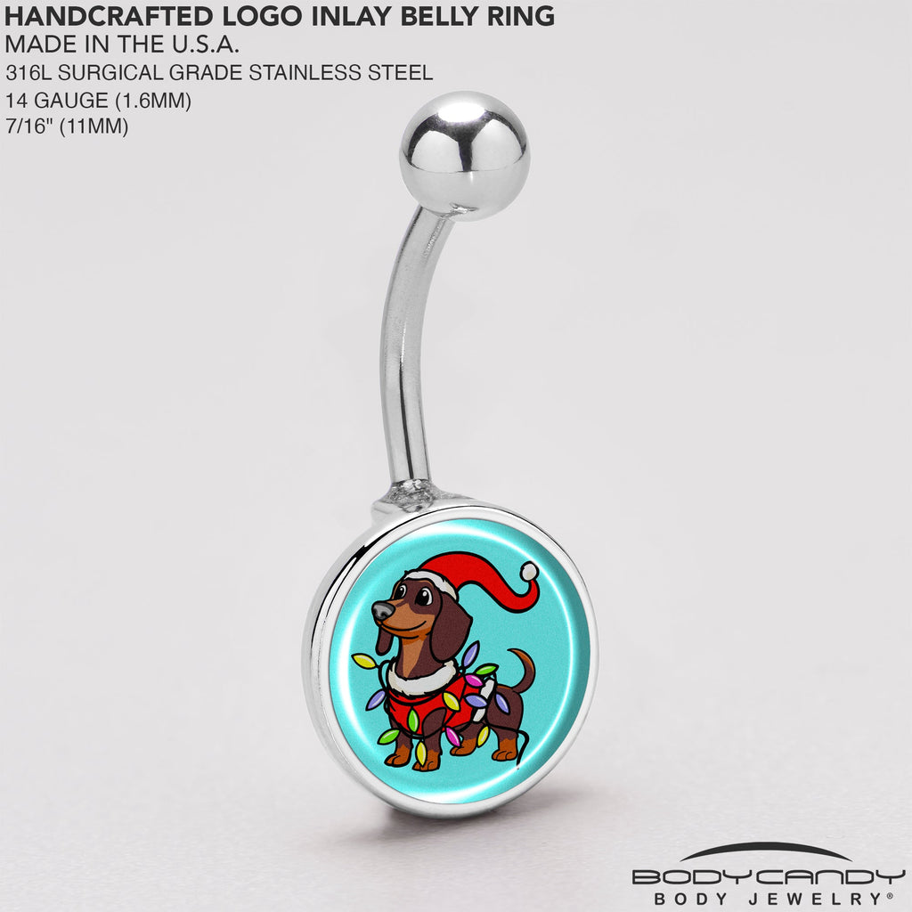 BodyCandy Christmas Holiday Weiner Dog Belly Ring by Onyx O — back view