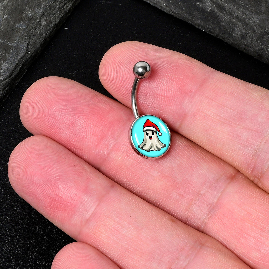 BodyCandy Holiday Christmas Spirit Ghost Belly Ring by Onyx O — detail close-up