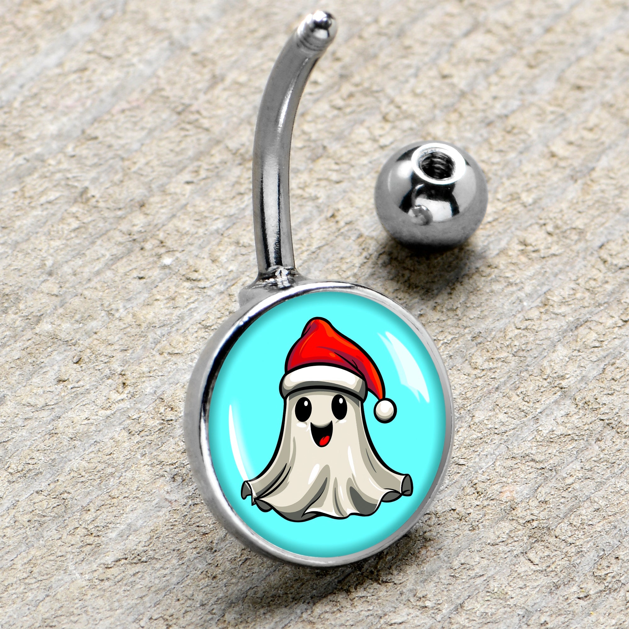 BodyCandy Holiday Christmas Spirit Ghost Belly Ring by Onyx O — side view