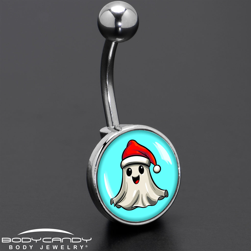 BodyCandy Holiday Christmas Spirit Ghost Belly Ring by Onyx O — in-use photo