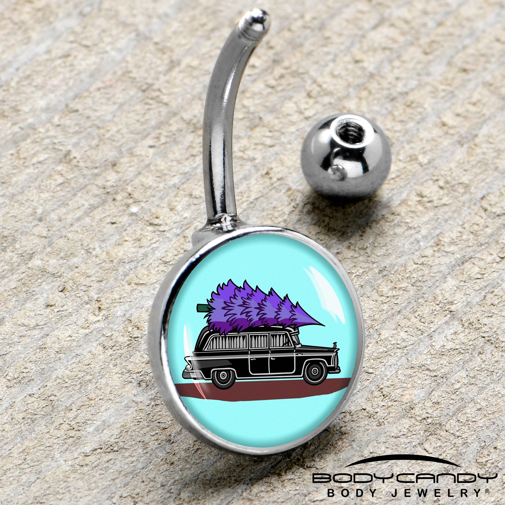 BodyCandy Holiday Christmas Hearse Belly Ring by Onyx O — side view