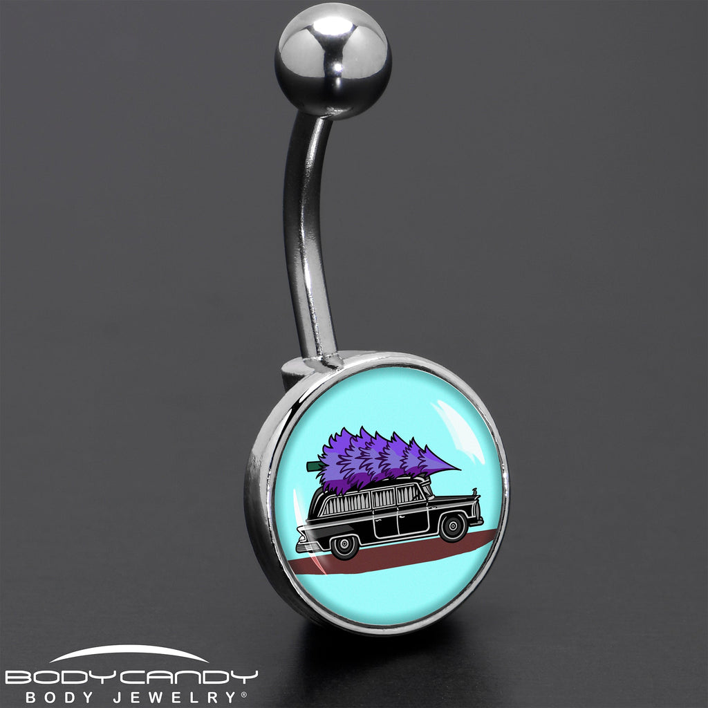 BodyCandy Holiday Christmas Hearse Belly Ring by Onyx O — in-use photo