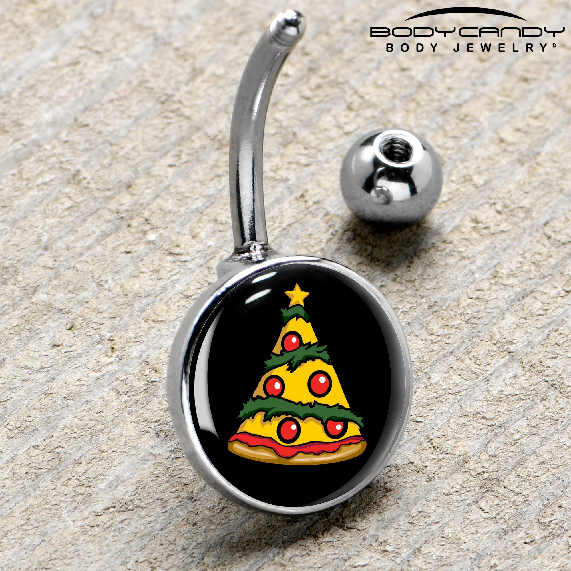BodyCandy Christmas Holiday Pizza Tree Belly Ring by Onyx O — side view