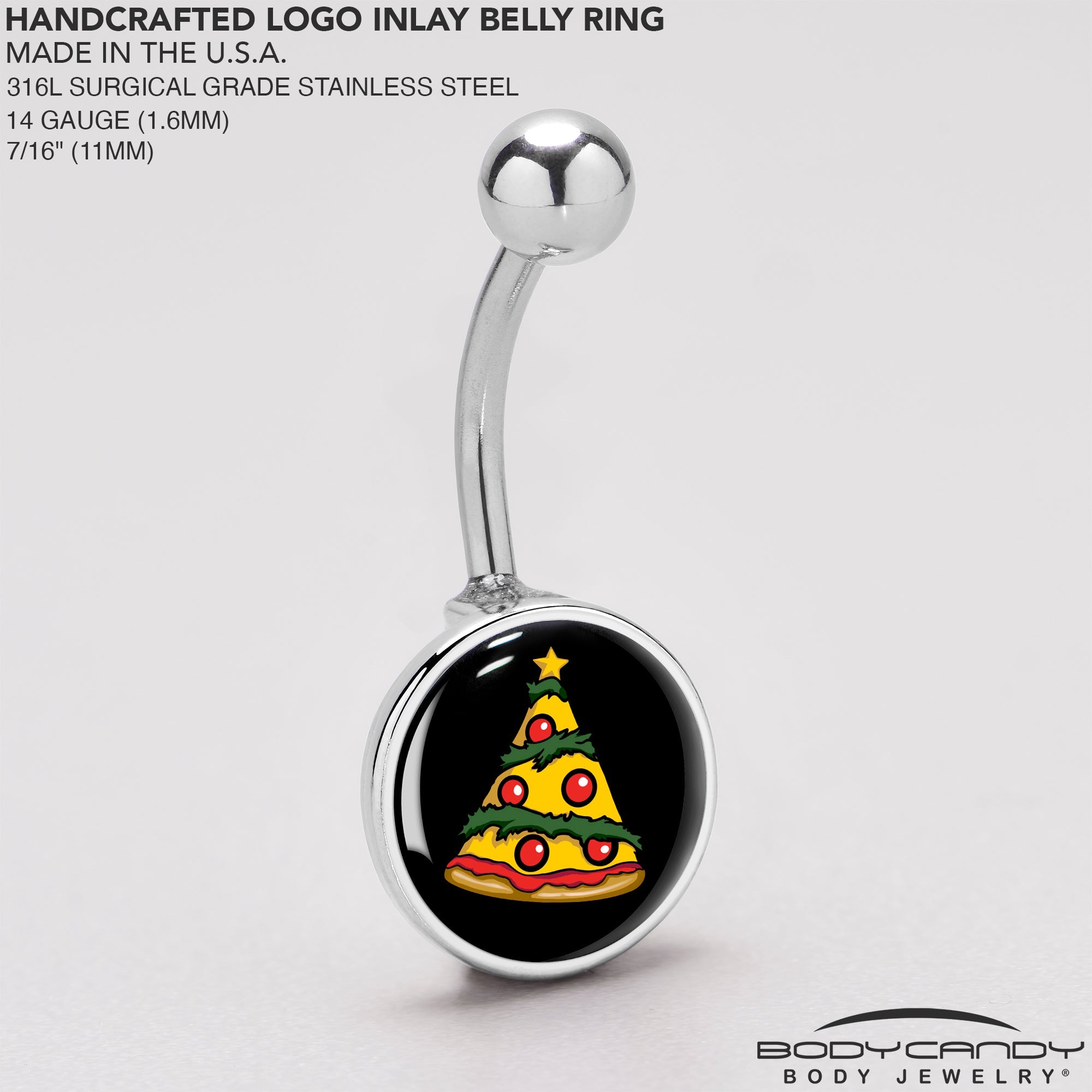 BodyCandy Christmas Holiday Pizza Tree Belly Ring by Onyx O — back view