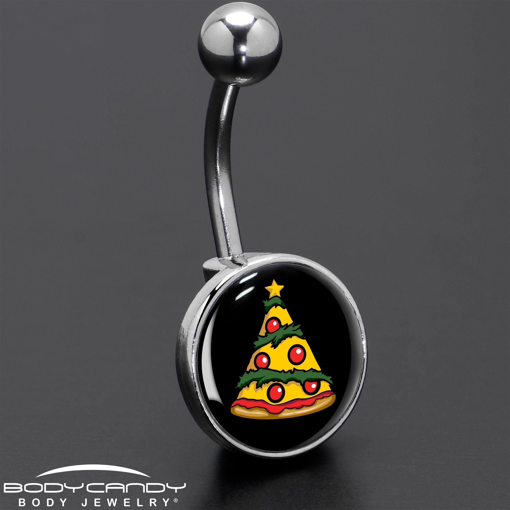 BodyCandy Christmas Holiday Pizza Tree Belly Ring by Onyx O — size reference