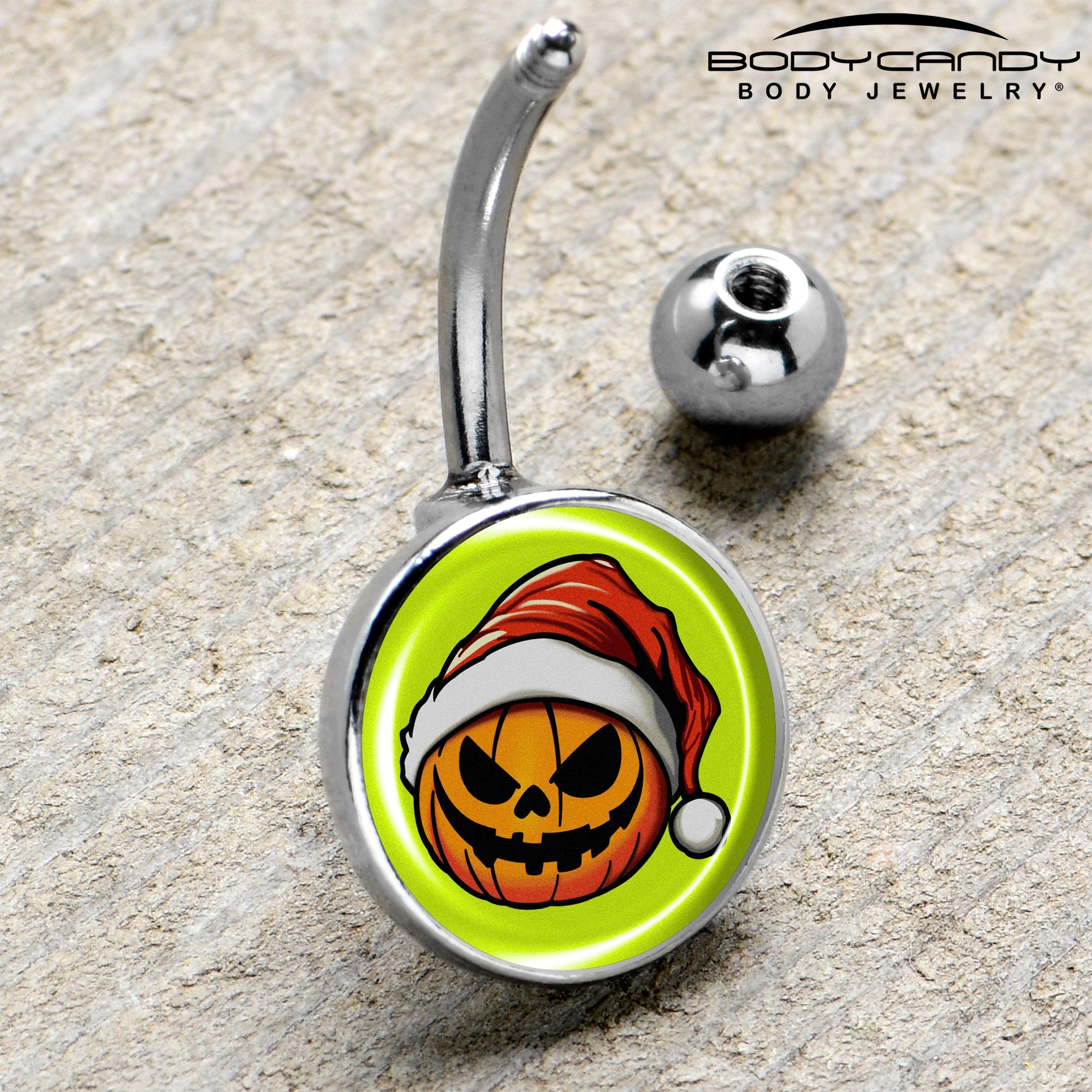 BodyCandy Christmas Holiday Santa Hat Pumpkin Belly Ring by Onyx O — side view