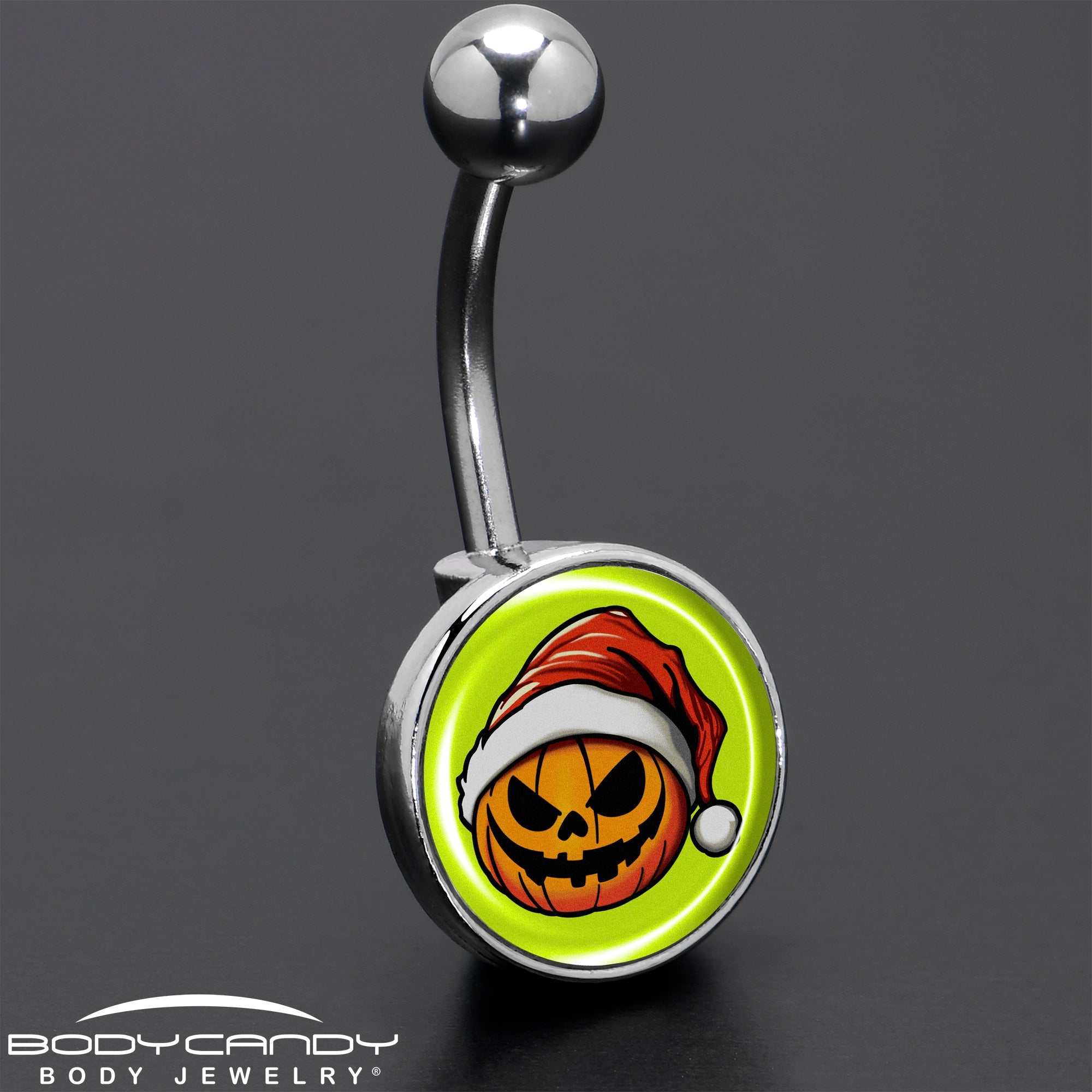 BodyCandy Christmas Holiday Santa Hat Pumpkin Belly Ring by Onyx O — size reference