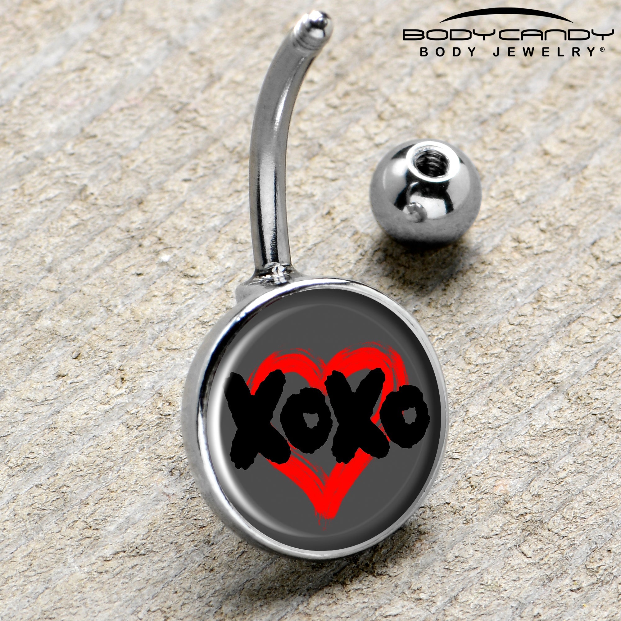 BodyCandy XOXO Heart Belly Ring by Onyx O — side view