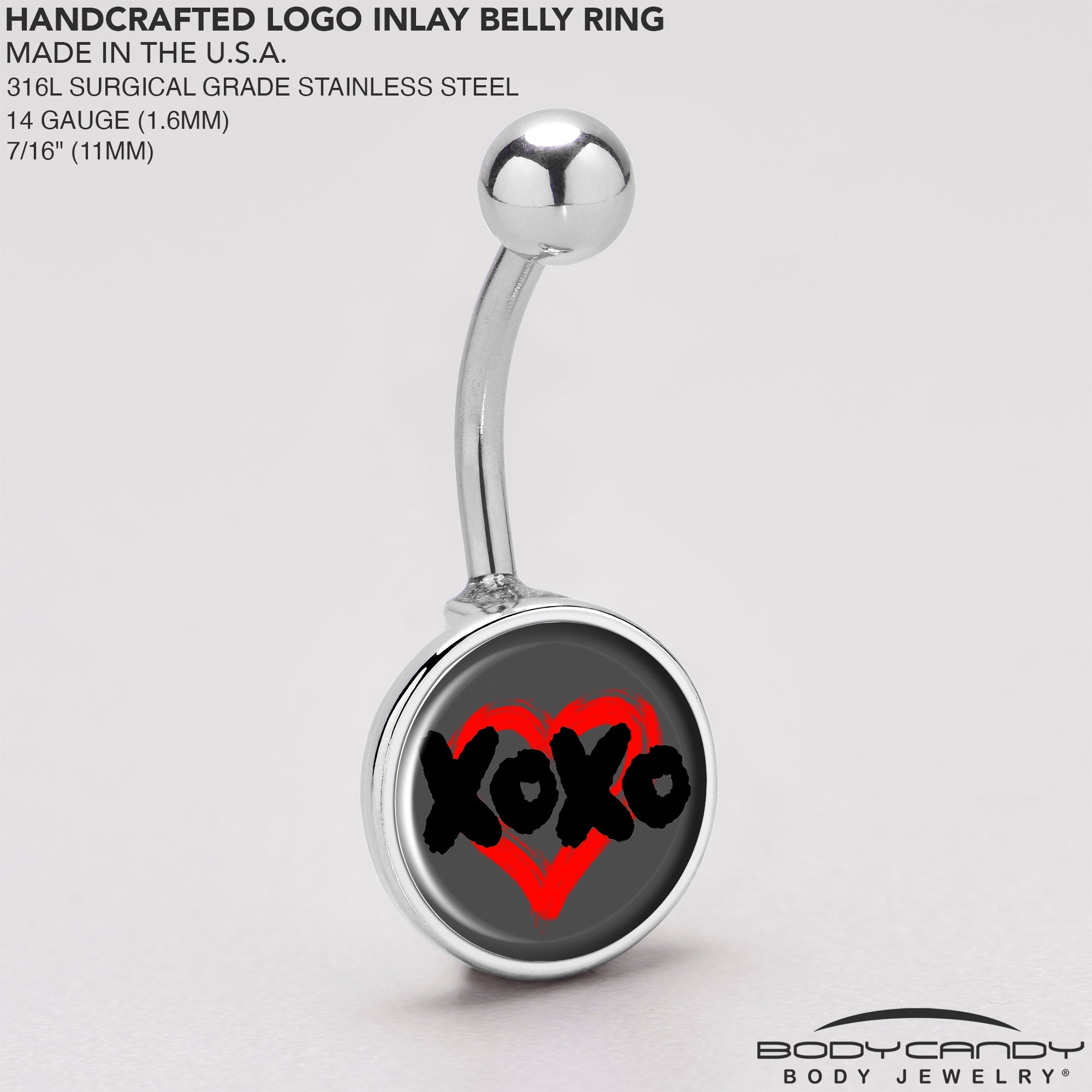 BodyCandy XOXO Heart Belly Ring by Onyx O — back view