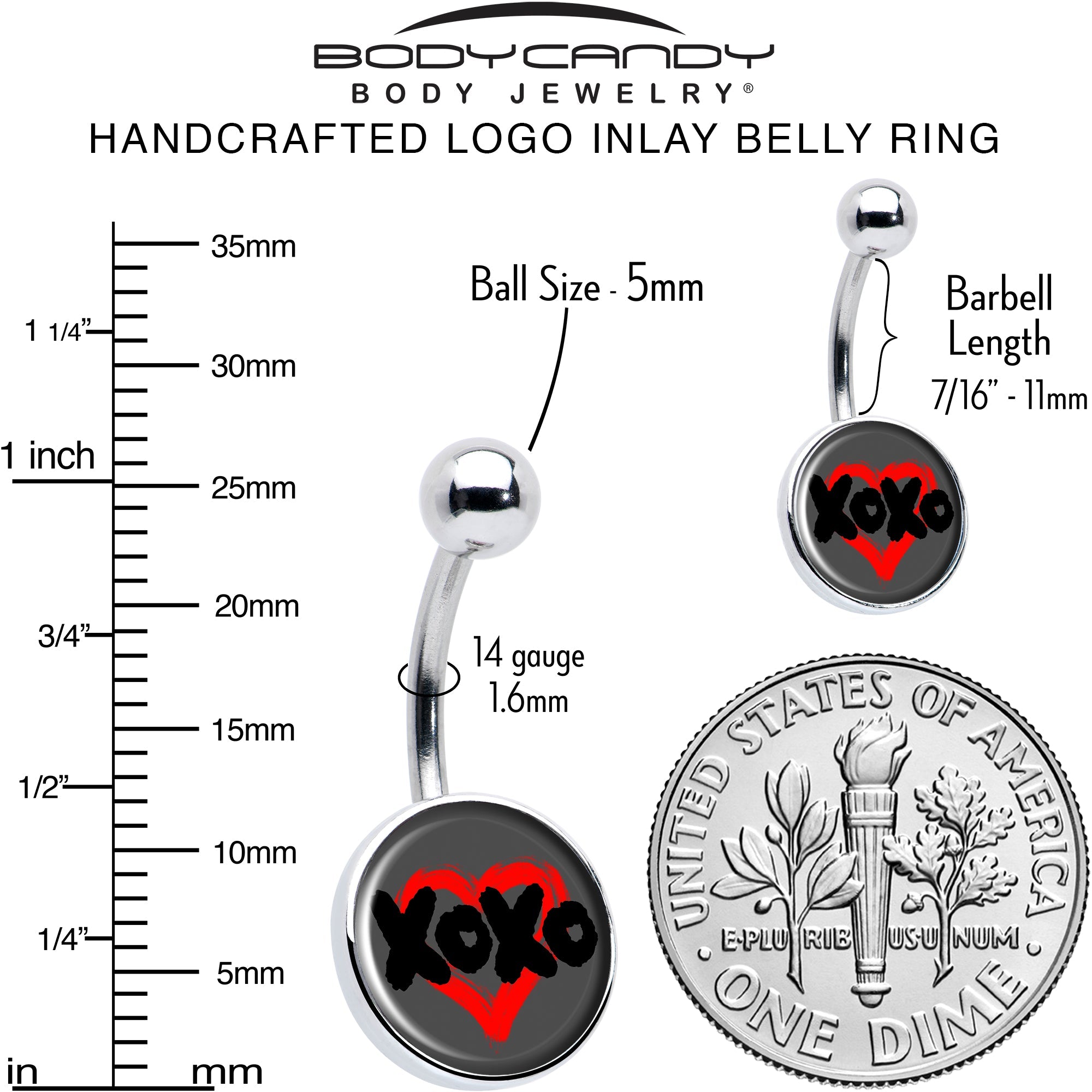 BodyCandy XOXO Heart Belly Ring by Onyx O — alternative angle