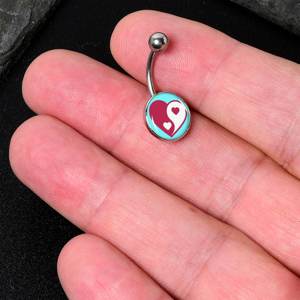 BodyCandy Love Yin Yang Heart Belly Ring by Onyx O — detail close-up