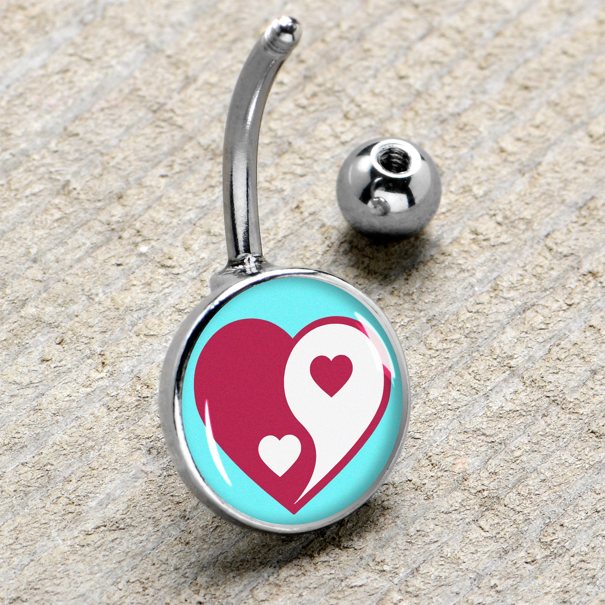 BodyCandy Love Yin Yang Heart Belly Ring by Onyx O — side view