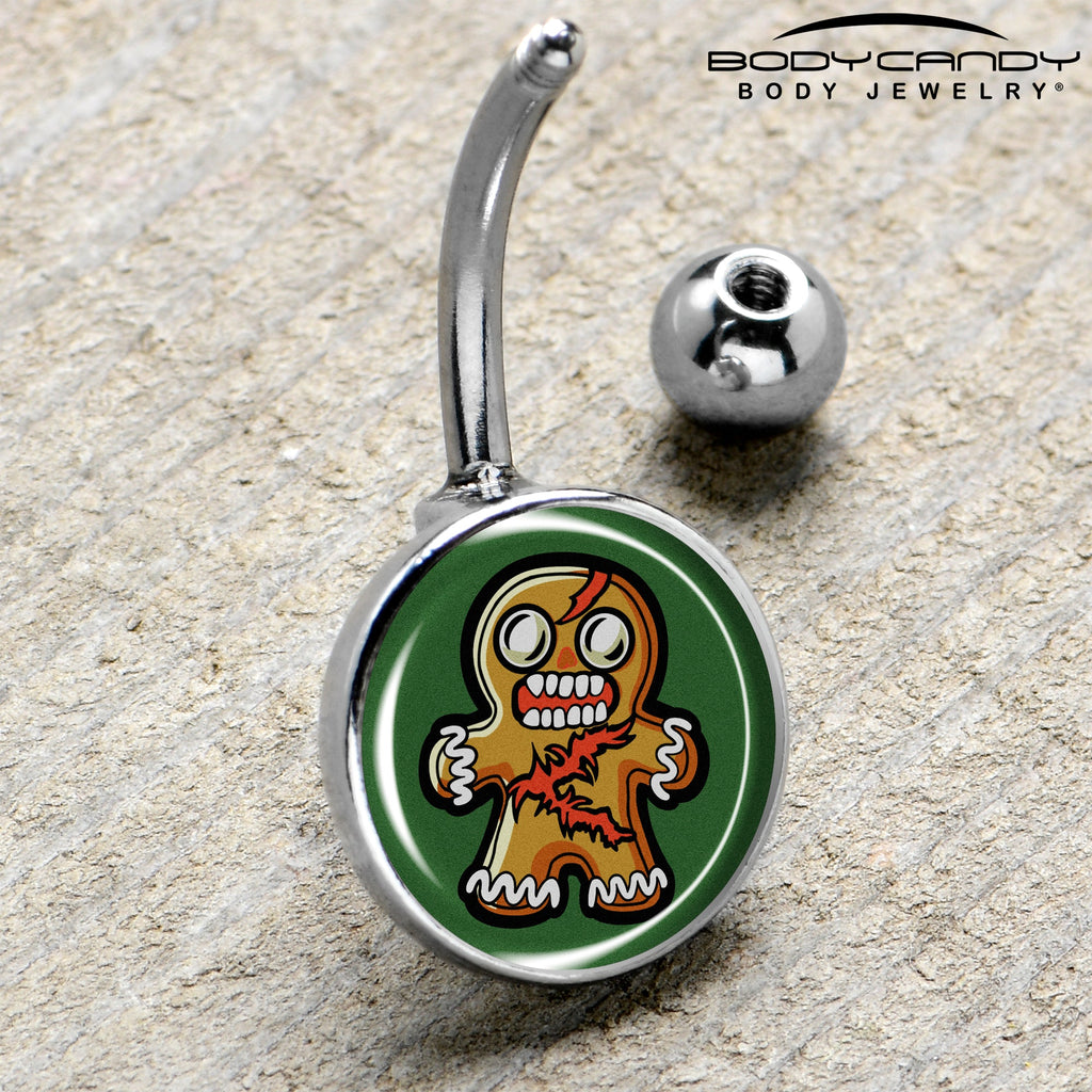 BodyCandy Christmas Holiday Zombie Gingergread Man Belly Ring by Onyx O — side view