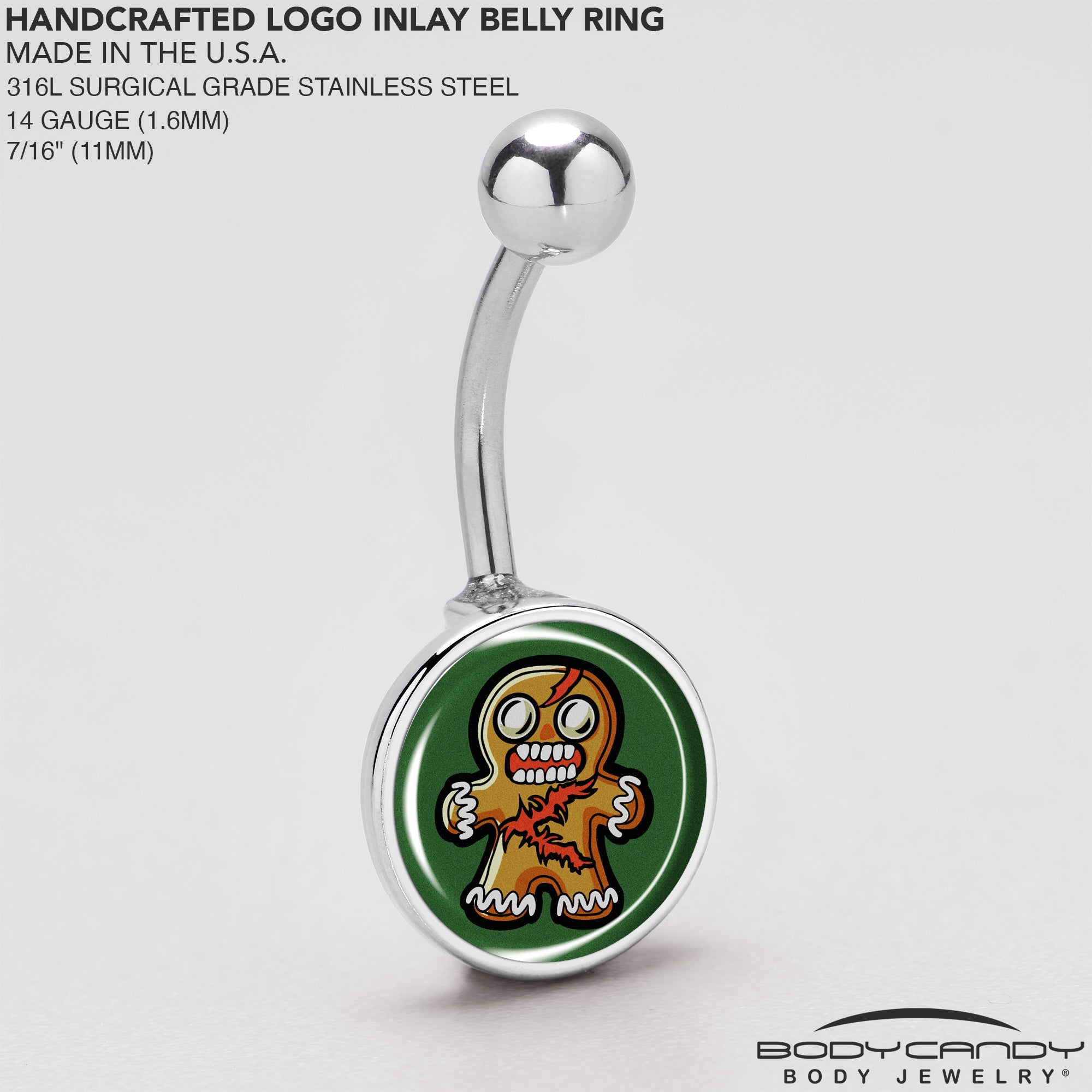 BodyCandy Christmas Holiday Zombie Gingergread Man Belly Ring by Onyx O — back view