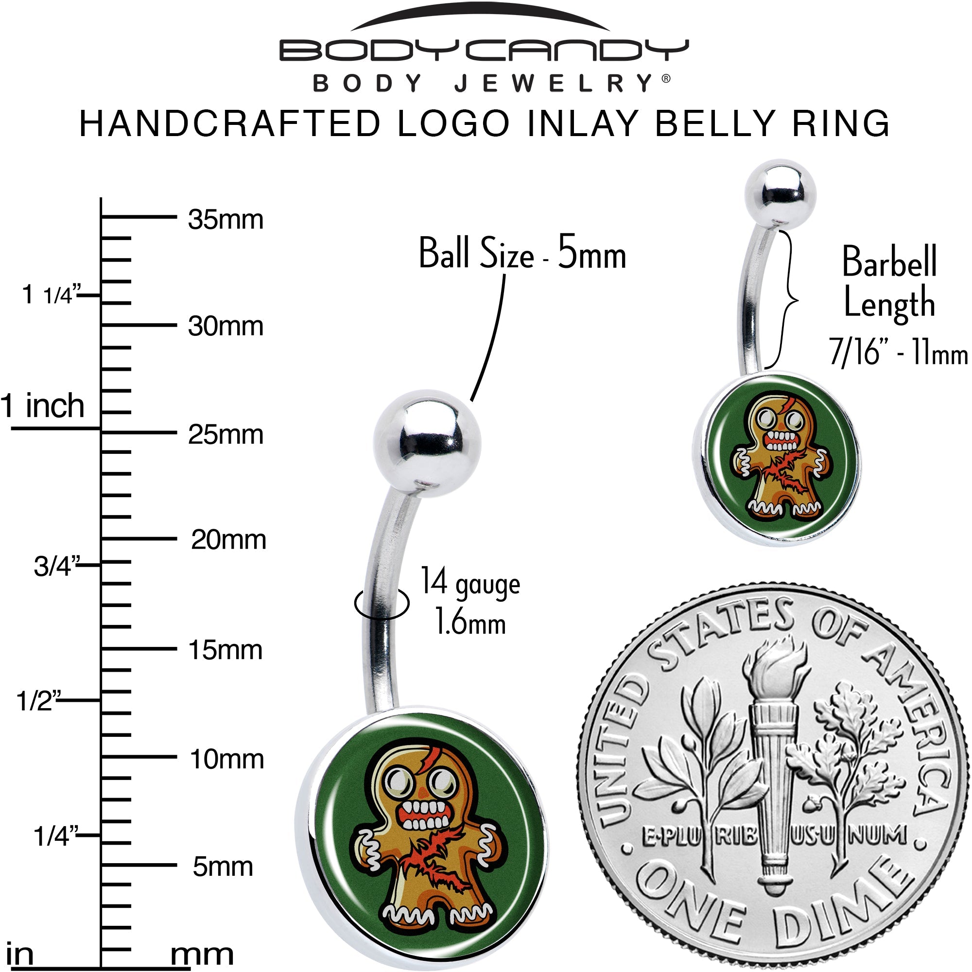 BodyCandy Christmas Holiday Zombie Gingergread Man Belly Ring by Onyx O — alternative angle