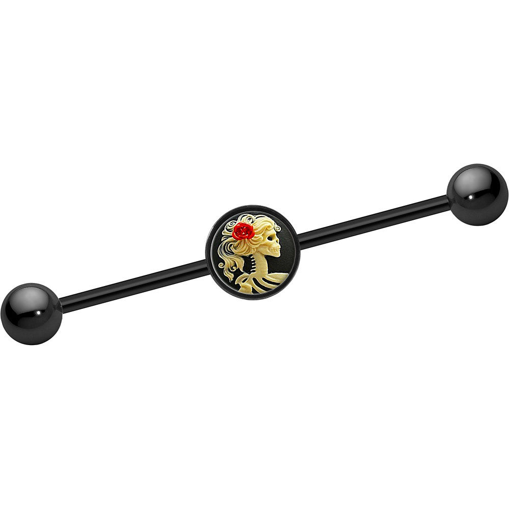 BodyCandy 14G Black Anodized Red Rose Flower Skeleton Cameo Industrial Bar 37mm — main product shot
