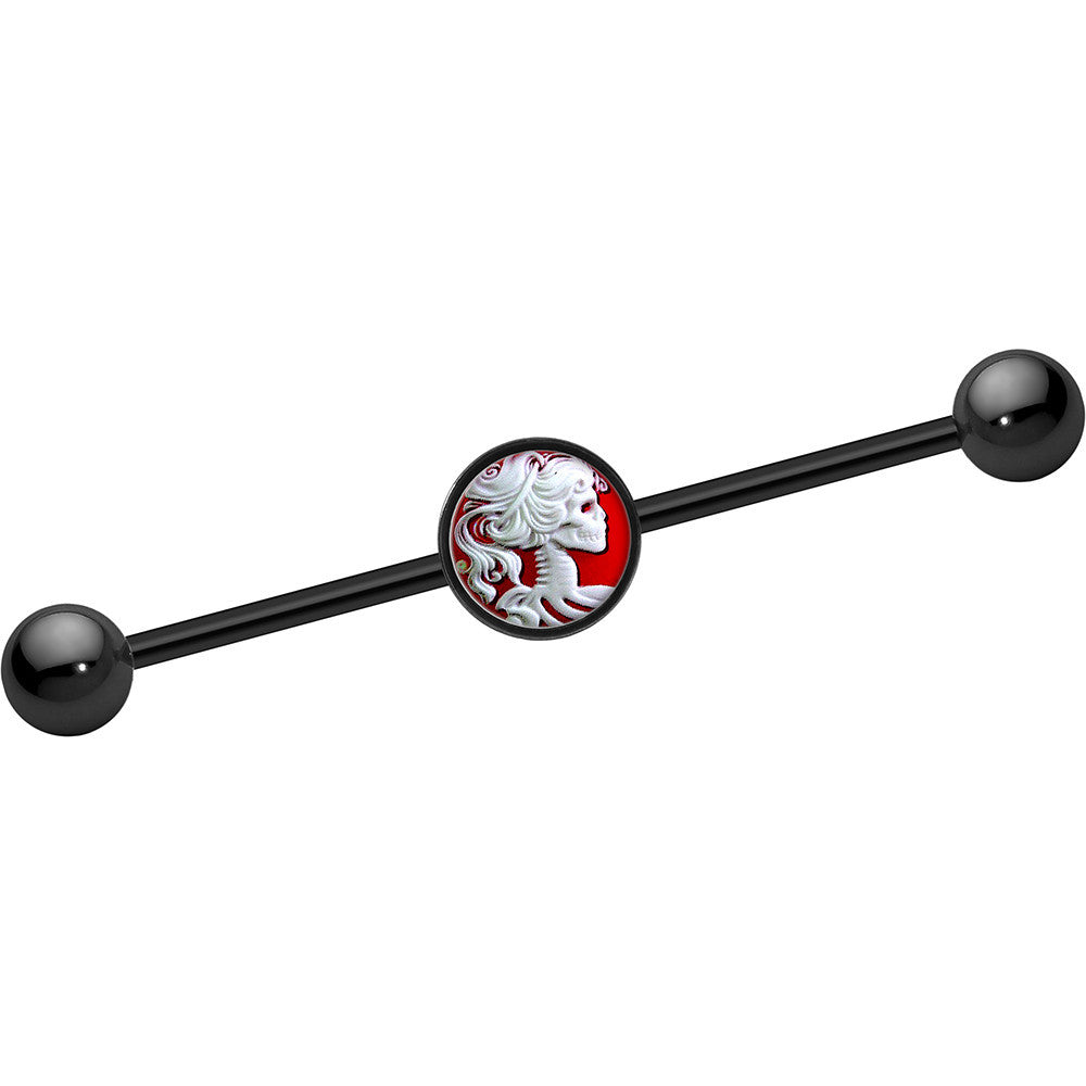 BodyCandy 14G Black Anodized Skull Cameo Industrial Barbell 37mm — main product shot