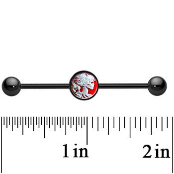 BodyCandy 14G Black Anodized Skull Cameo Industrial Barbell 37mm — detail close-up