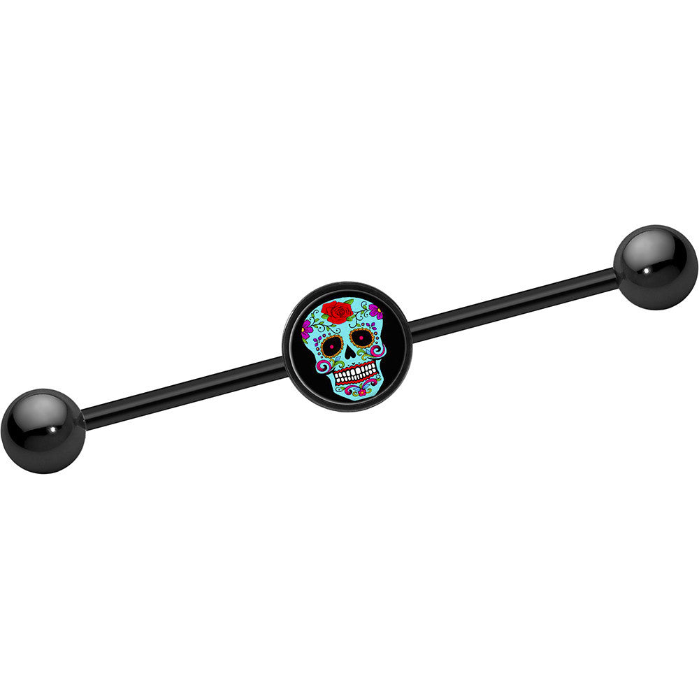 BodyCandy 14G Black Anodized Sugar Skull Industrial Barbell 37mm — main product shot