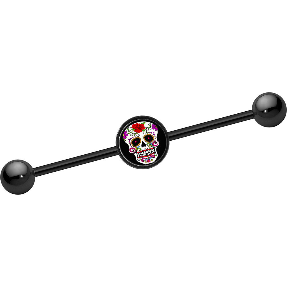 BodyCandy 14G Black Anodized Sugar Skull Industrial Barbell 37mm — main product shot