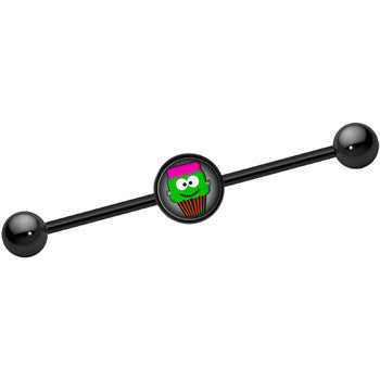 BodyCandy 14G Black Anodized Cupcake Frank Monster Industrial Bar 37mm — detail close-up