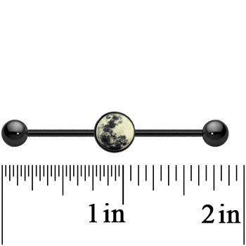 BodyCandy 14G Black Glow in the Dark Full Moon Industrial Barbell 37mm — back view