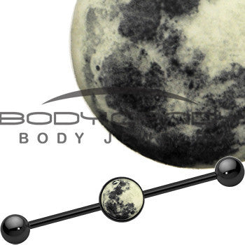 BodyCandy 14G Black Glow in the Dark Full Moon Industrial Barbell 37mm — lifestyle context
