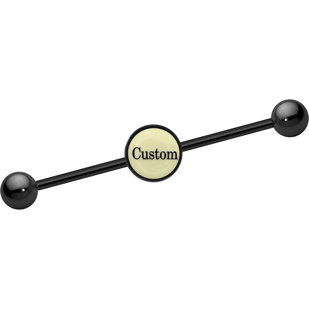 BodyCandy Custom Glow in the Dark Personalized Industrial Barbell in Black Titanium — back view