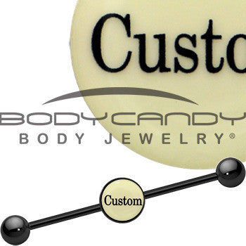 BodyCandy Custom Glow in the Dark Personalized Industrial Barbell in Black Titanium — side view