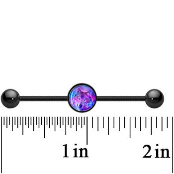 BodyCandy 14G Black Anodized Universal Harmony Wolf Industrial Barbell 37mm — detail close-up