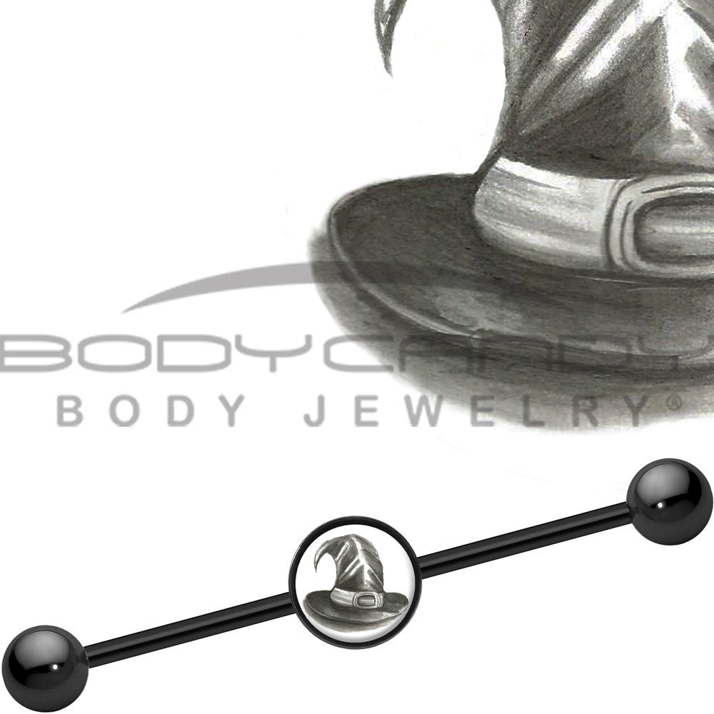 BodyCandy 14G Black Anodized Magic Witch Hat Industrial Barbell 37mm — main product shot